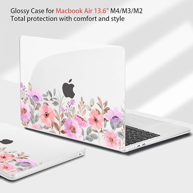 Teryeefi for MacBook Air M4 M3 M2 13 inch Case fits Model A3240 A3113 A2681, Hard Shell for MacBook Air 13.6" 2022-2025 Released Case with Keyboard Cover+Screen Protector, Pink Flower Garden-A