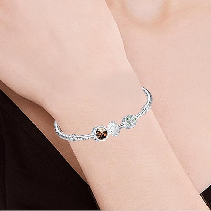 Annmors Personalized Photo Charm for Bracelet Necklaces,925 Sterling Silver Charm Love Heart Shaped Engraved Customize Picture Gift for Birthday Mother's Day Christmas,Bead Charms Jewelry for Women