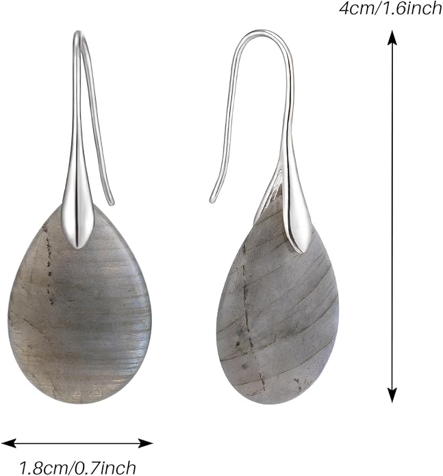 SELOVO Agate Teardrop Stone Grey Drop Earrings Fishhook Dangle Earrings for Women
