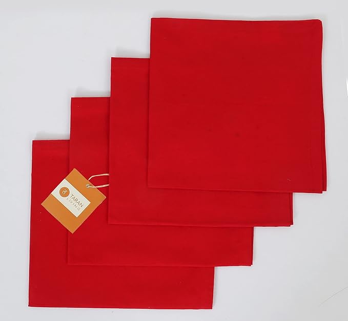 TARAN LIVING Cotton Solid Cloth Dinner Table Napkins Washable Perfect for Dining Table Easter Napkin Cloth Halloween Party Hotel Decor & DIY - Set of 4 18x18 Inch - Red