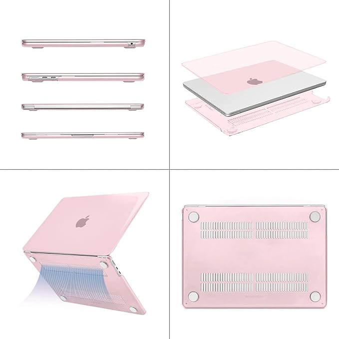 MOSISO Compatible with MacBook Air 13 inch Case 2025 2024 2023 2022 M4 A3240 M3 A3113 M2 A2681, Plastic Hard Shell&Keyboard Cover&Screen Film&Type C for MacBook Air 13.6 inch Case, Rose Pink