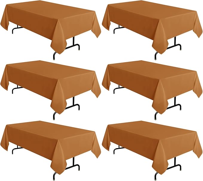 sancua 6 Pack Tablecloth Rectangular 60x102 Inch Light Brown, Thanksgiving Table Cloth Rectangle for 6 Foot Tables - Stain and Wrinkle Resistant Washable Polyester Cover for Fall Dining Parties Bronze
