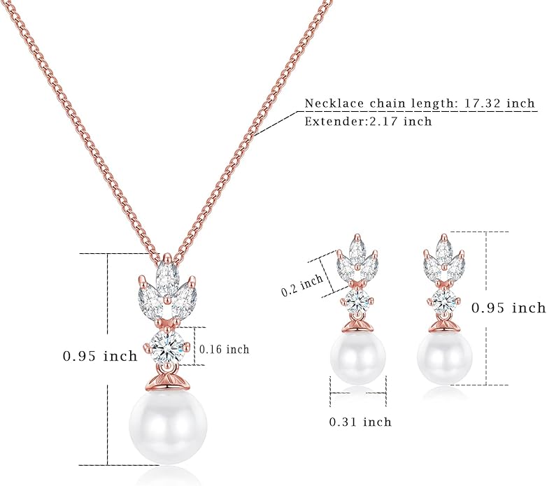 Wedding Jewelry for Bride Bridesmaid, Pearl Dangle Earrings and Pendant Necklace Set Bridal Jewelry for Promise Wedding Party