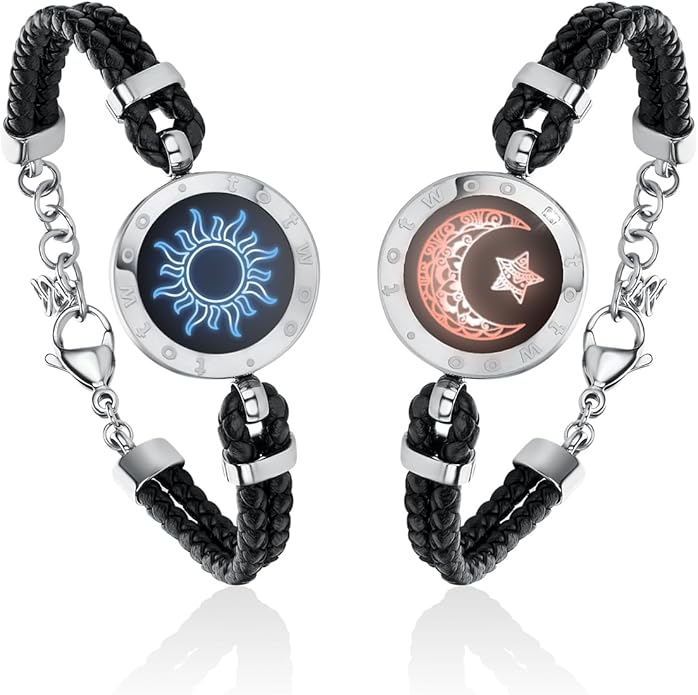 TOTWOO Long Distance Touch Bracelets for Couples, Smart Light & Vibration Love Jewelry, Long Distance Valentines Day Gifts for Him Her Women Men, One-to-One Bluetooth Pairing via App