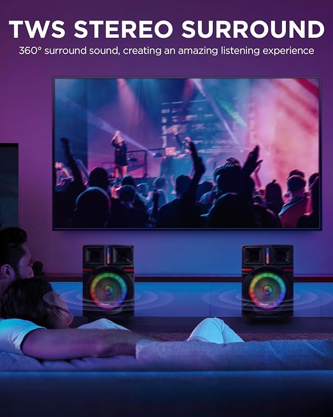 HEARTSEA Karaoke Machine for Adults, Portable Bluetooth Speaker with 2 Wireless Microphones, PA System with Disco Lights for Big Party, Outdoor, Supports USB/TF/REC/AUX, Ideal Gifts for Family