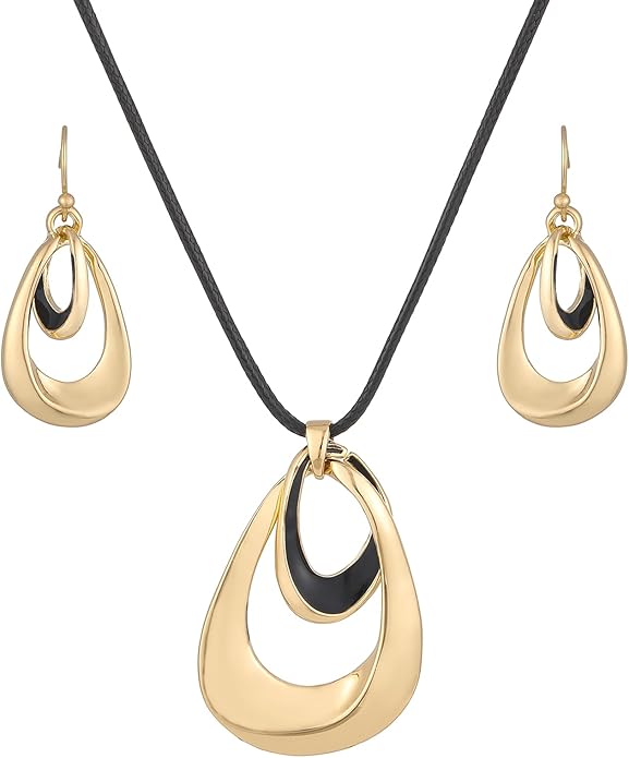 Madison Tyler Gold Plated Jewelry Set for Women | Silver Teardrop Pendant Necklace Trendy | Long Necklace with Snake Chain | Fashion Dangle Earring Set