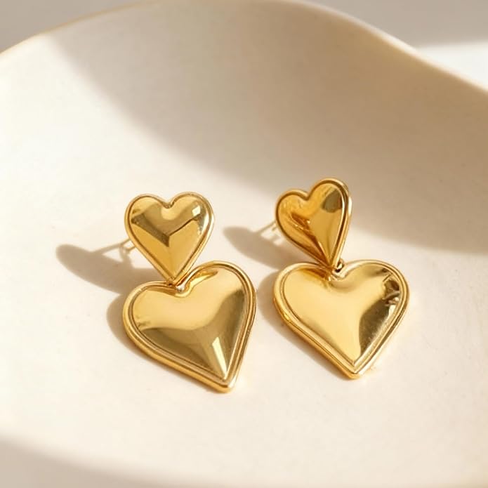 Black/White/Red/Green/Blue/Brown Heart Earrings for Women, Gold Plated Vintage Gold Earrings with Hypoallergenic Posts,Lightweight Black and Gold Dangle Statement Jewelry, Gift for Women—Girlfriend Wife Mom for Wedding, Party, Valentines Day Gifts for Her