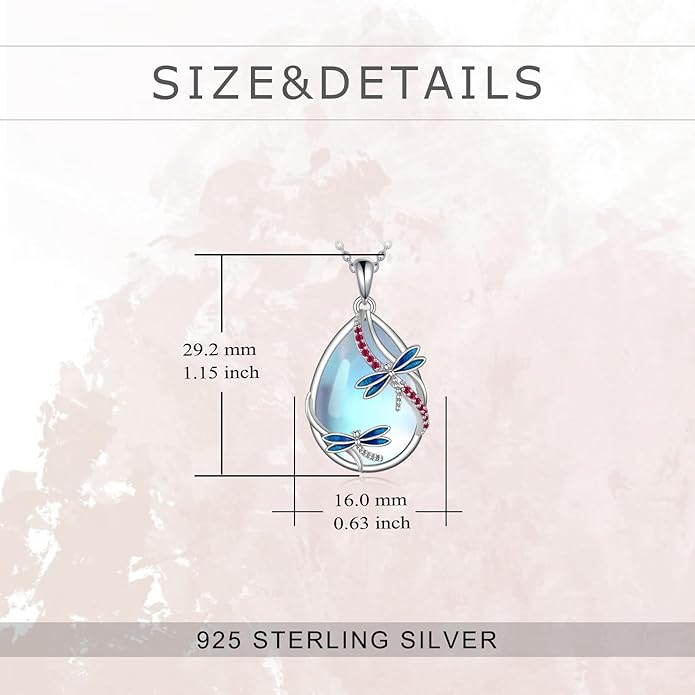 KQF Dragonfly/Butterlfy/Cat/Jellyfish/Bunny/Axolotl/Bee/Mermaid/Hummingbird/Elephant Necklace for Women Sterling Silver Moonstone Pendant Necklace Dragonfly Jewelry Gifts for Women