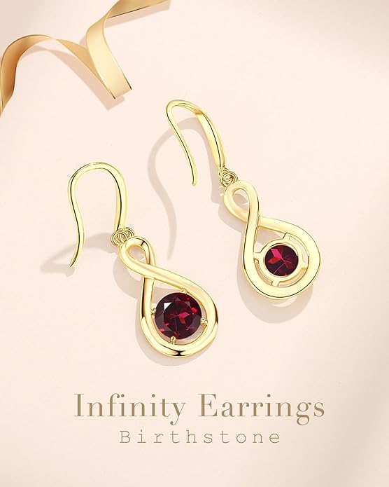 FANCIME Valentines Day Gift Dangle Drop Earrings 925 Sterling Silver Dainty Infinity Round Gemstone Birthstone Jewelry Birthday Gifts for Her Women