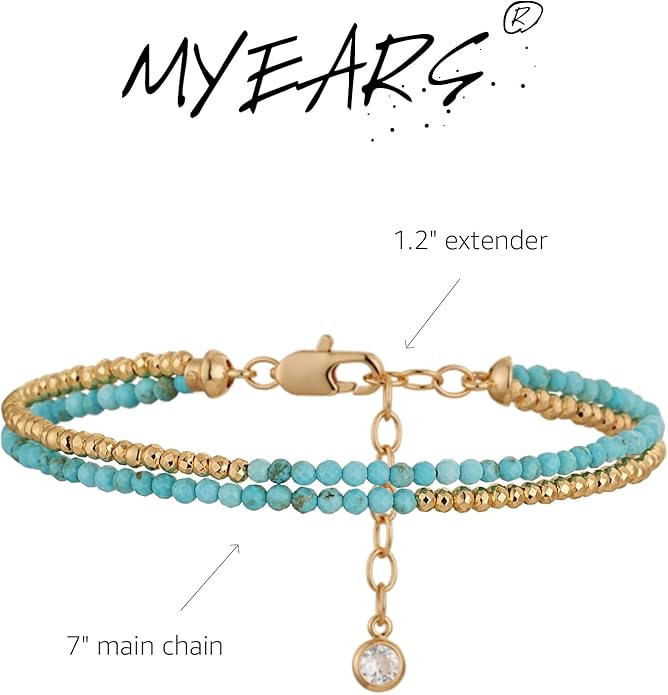 MYEARS Women Beaded Bracelet Gold Double Layer Gemstone 14K Simple Dainty Handmade Chain Everyday Boho Beach Jewelry