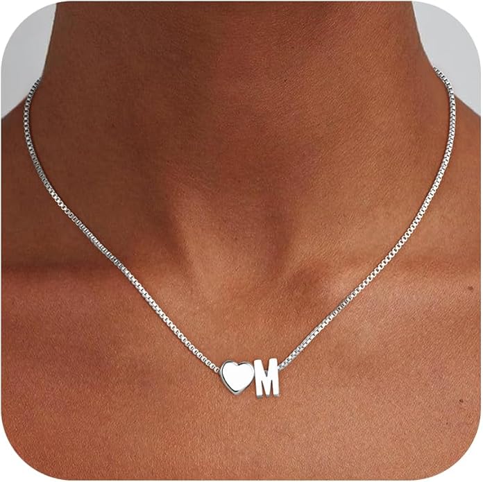 Valentines Day Gifts for Kids Women Teen Girls, 18K Gold Plated Letter A-Z Heart Initial Necklaces for Women Teen Girls Trendy Stuff Birthday Valentines Gifts for Her Mom Wife Jewelry