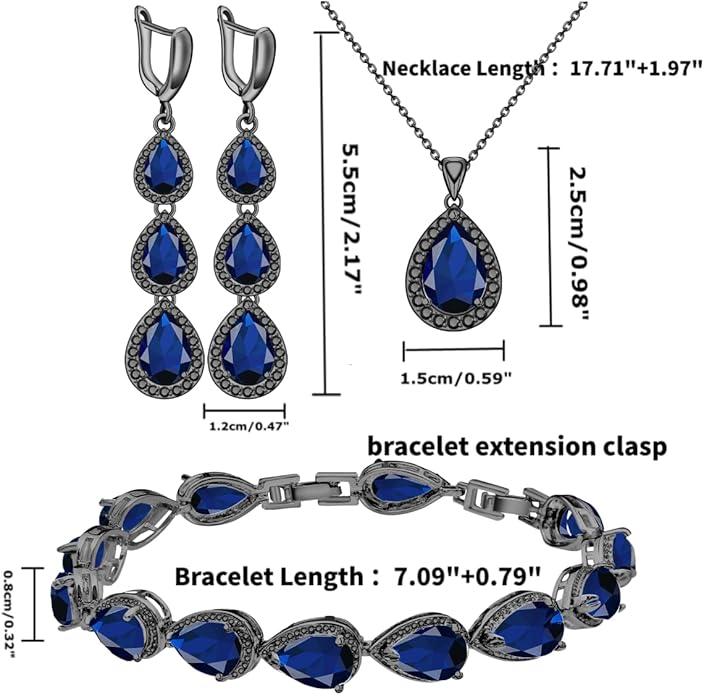 LMXXVJ Necklace Long Earrings Bracelet Set, White Gold Plated Created Blue Sapphire Jewelry Set Wedding Party Gift Jewelry for Women Bridal Bridesmaid