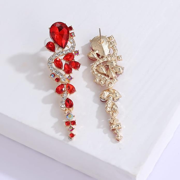 Rhinestone Statement Dangle Earrings Sparkly Crystal Bridal Wedding Earrings for Brides Bridesmaides Chandelier Teardrop Earrings for Women Prom Party