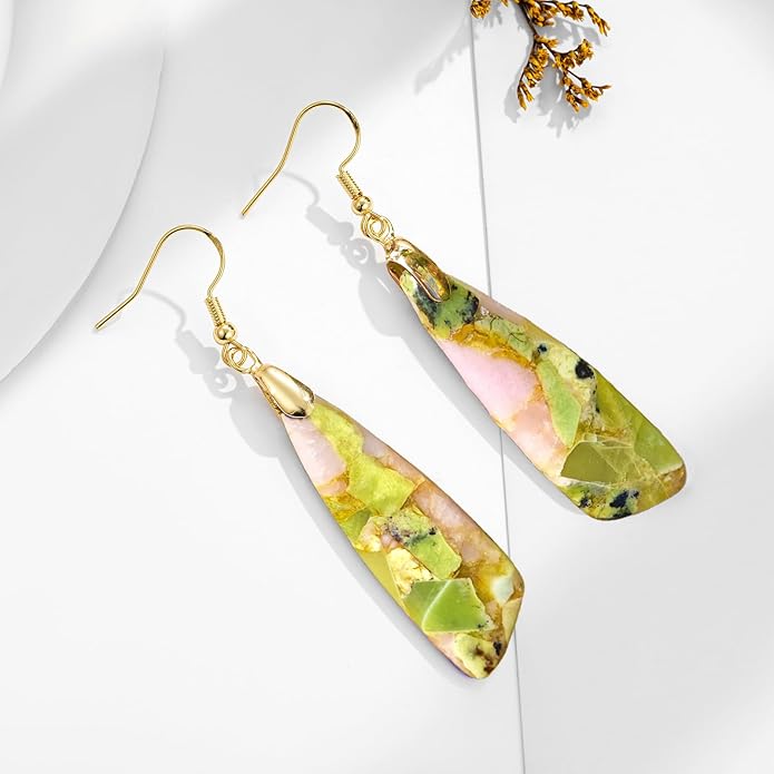 Boho Women Natural Stone Earrings Unique Healing Imperial Jasper Gemstone Energy Hypoallergenic Lightweight Dangle Drop Earrings Multiple Styles Earrings Jewelry for Birthday Party Gift