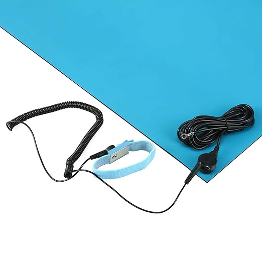 MWRF Source ESD Mat Kit with Wrist Strap and Grounding Cord (2.5 FT x 3 FT x 0.12 Inch, Blue)