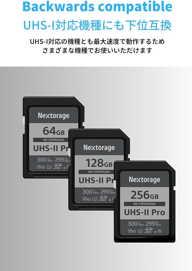 Nextorage 128GB SDXC UHS-II V90 Japanese Brand pSLC Max. Write Speed 299MB/s Max. Read Speed 300MB/s 4K Recording NX-F2PRO128G SD Card Memory for Camera