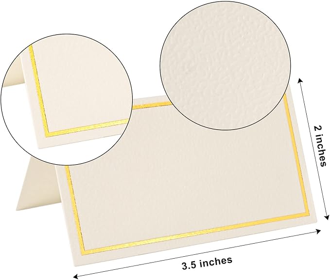 50 Pack Place Cards for Table Setting with Gold Foil Border Table Tent Cards for Seating Perfect for Weddings, Dinner Parties, Banquets 2” x 3.5”