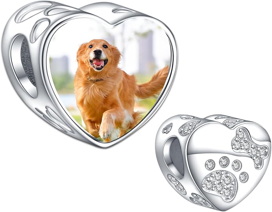 Annmors Personalized Photo Charm for Bracelet Necklaces,925 Sterling Silver Charm Love Heart Shaped Engraved Customize Picture Gift for Birthday Mother's Day Christmas,Bead Charms Jewelry for Women