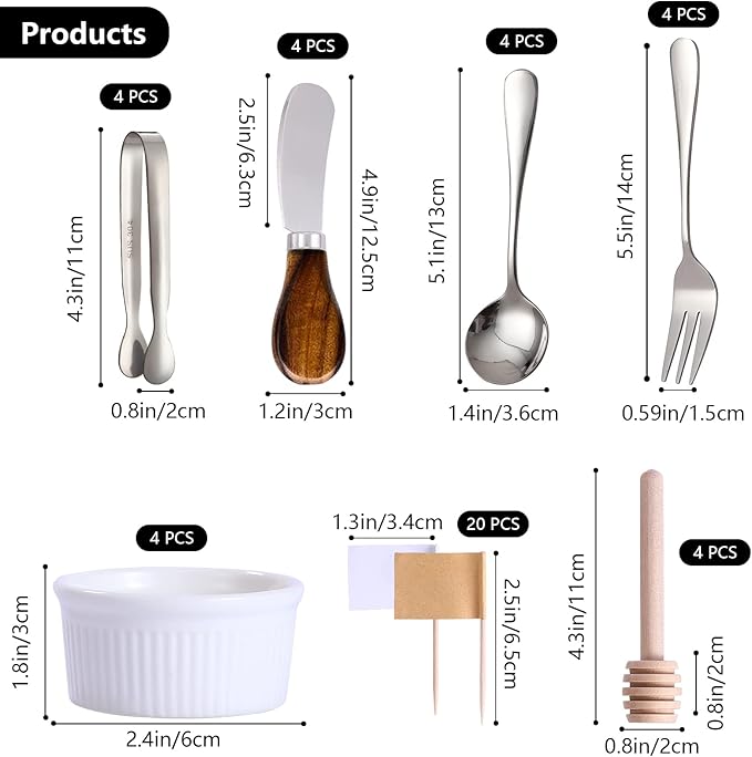 Charcuterie Boards Accessories(29 PCS) Cheese Spreaders for Charcuterie Board Mini Serving Spoon Fork Tongs Blank Toothpick Flags Bowl