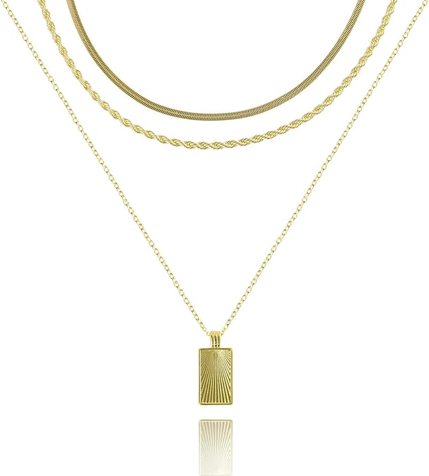Layered Gold Necklaces for Women, Stackable 14K Gold Plated Necklace, Dainty Cross/Circle/Heart Pendant layered Necklace, Adjustable Dainty Gold/Silver Necklace Jewelry Set for Women