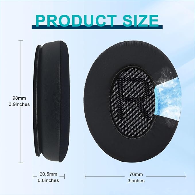 Replacement Earpads Cushions for Bose QuietComfort 35 & Quiet Comfort 35 II, Headphones Ear Covers Ear Pads for Bose QC35/QC35II/25/15/2 / Ae2 / Ae2i / Ae2W / Sound Link/True (Cooling Gel Black)