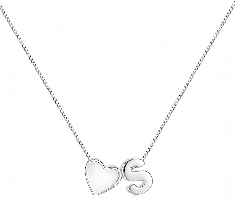 JKK Valentines Day Gifts for Her, 925 Sterling Silver Letter A-Z Heart Necklace Silver Jewelry Trendy Stuff Birthday Valentine's Day Gifts for Women Mom Her
