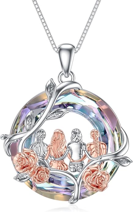 TOUPOP Sisters Gifts from Sister Necklace Sterling Silver Rose Flower with Crystal Jewelry Valentines Day Birthday Gifts for Women Best Friend Friendship