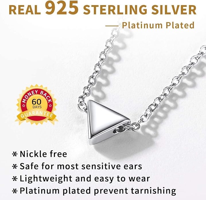 ChicSilver Personalized 925 Sterling Silver Dainty Small Heart/Star/Moon/Dot/Triangle Pendant Necklace for Women, Silver/Gold/Rose Gold/Black (with Gift Box)