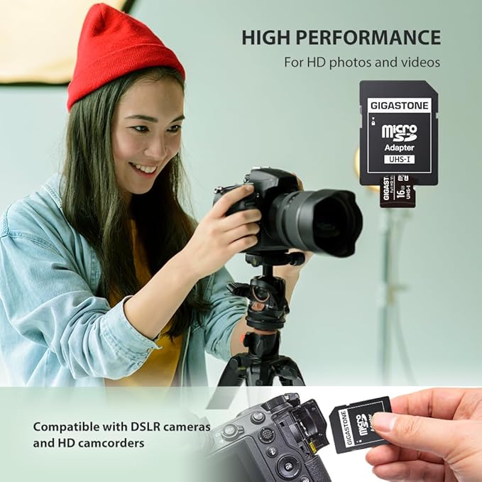 GIGASTONE 16GB 5-Pack Micro SD Card, FHD Video, Surveillance Security Cam Action Camera Drone, 85MB/s Micro SDHC UHS-I U1 Class 10, with Adapters