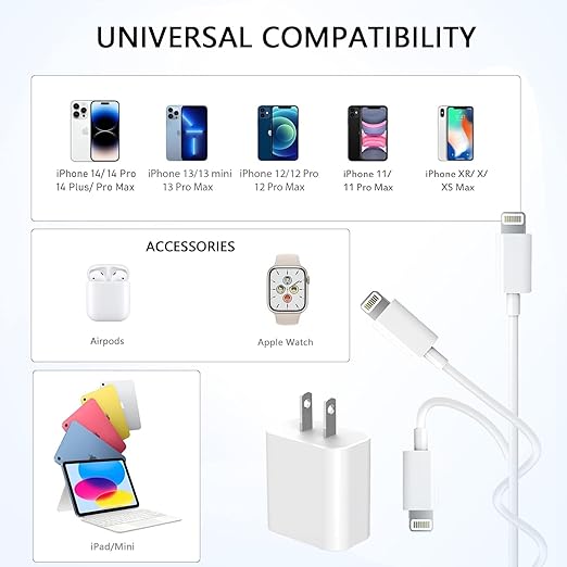 for iPhone Charger Fast Charging, 3Pack USB C Charger Block with USB C to Lightning Cable Cord, Type C Fast Charging Block Compatible with iPhone 14 Pro Max/14 Plus/13/13 Mini/12/11/XS Max/XR/X/8/7/SE
