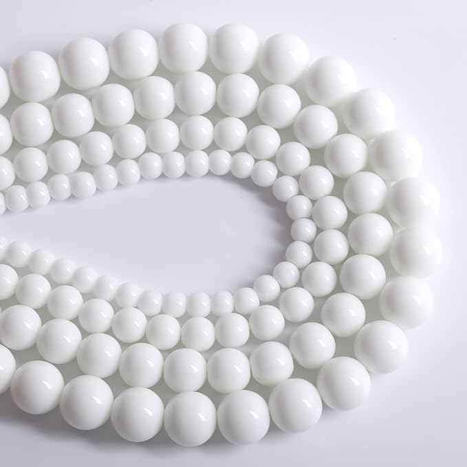 8mm 48pcs Natural White Porcelain Agates Stone Round Beads for Jewelry Making Spacer Loose Spacers Beads DIY Bracelets 15" Strand