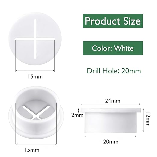 20Pcs Desk Grommet, 3/4" (20mm) White Silicone Cord Hole Cover, Flexible Rubber Wire Grommets, Wall Grommets for Cables Management, Table, Countertop, Cabinets and Furnitures Wire Organizer