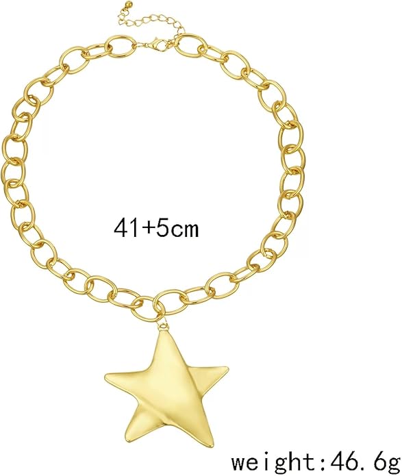 Large Star Necklace Chunky Gold Necklace for Women Trendy Silver Big Statement Necklaces Bold Thick Paperclip Necklaces OT Toggle Chunky Jewelry Holiday Christmas Jewelry Gifts Stocking Stuffers
