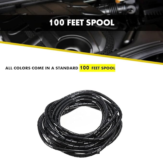 Kable Kontrol Vortex Spiral Cable Wrap - 1/4” Inch 100’ Feet Long - Hose Protector Flexible Polyethylene Wire Conduit Tubing Cable Sleeve Cord Cover to Organize Wires – Black