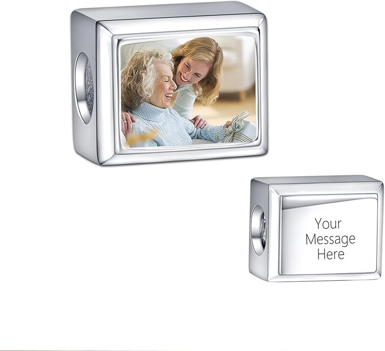Annmors Personalized Photo Charm for Bracelet Necklaces,925 Sterling Silver Charm Love Heart Shaped Engraved Customize Picture Gift for Birthday Mother's Day Christmas,Bead Charms Jewelry for Women