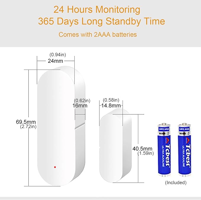 WiFi Door Sensor: Smart Door Open/Closed Detectors, Wireless Window Sensor with App Notification Alert, Contact Sensor for Home Security, Compatible with Alexa Google Assistant (2pack)