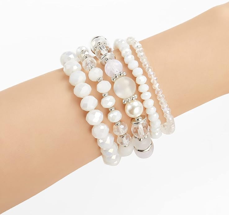 Noessla Beaded Boho Stretch Bracelet Colorful Stackable Crystal Beads Bracelets Trendy Costume Jewelry Mothers Day Gifts for Women