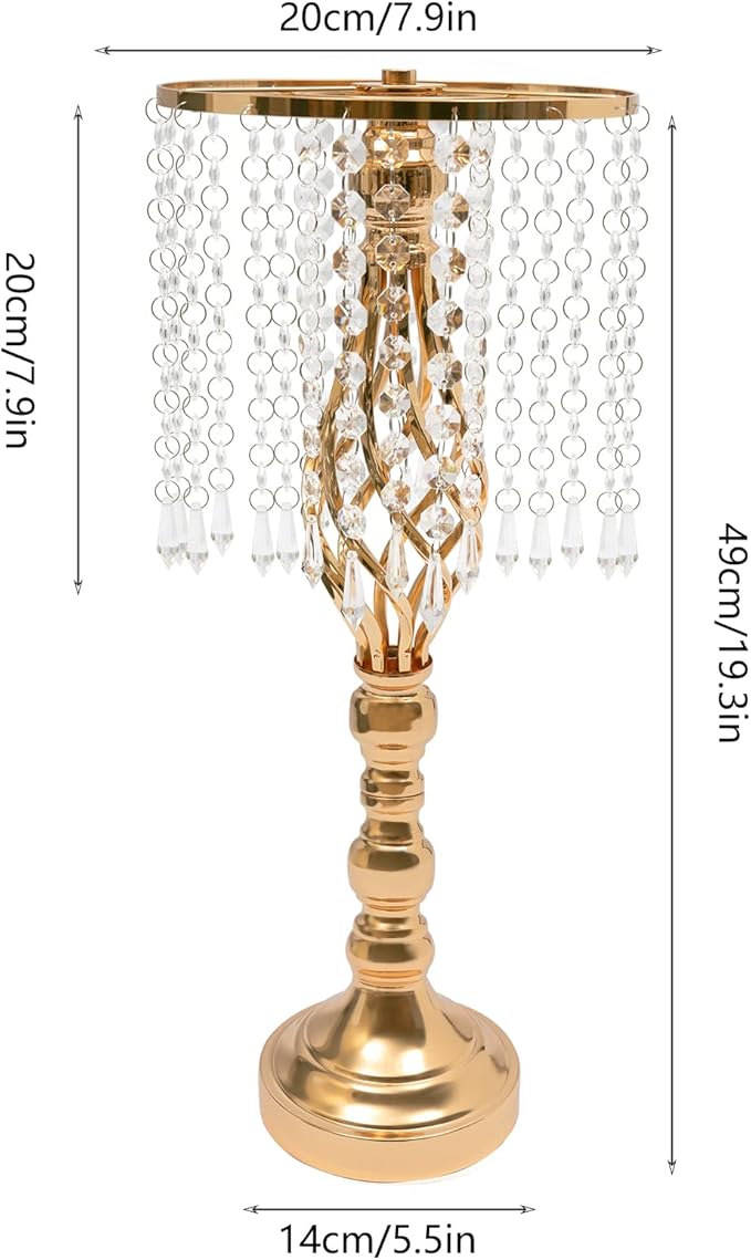 Wedding Centerpieces Gold Vases,10PCS Metal Flower Candle Holder with Sparkling Crystal Beads,Crystal Flower Vase Metal Flowers Stand for Party Tables Decorations (10PCS-Gold-15)