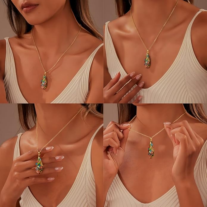 Natural Healing Stone Chain Necklaces for Women Teardrop Gemstone Pendant Statement Gold Necklace
