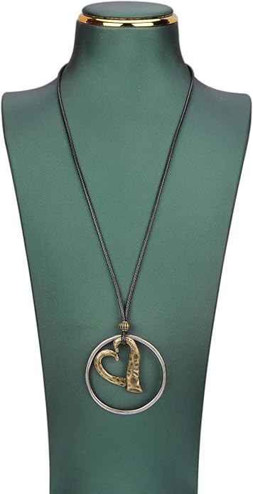 Boho Leather Necklace Women Bohemian Brown Circle Pendant Necklace Choker Long Necklaces for Women Boho Ring Large Pendant