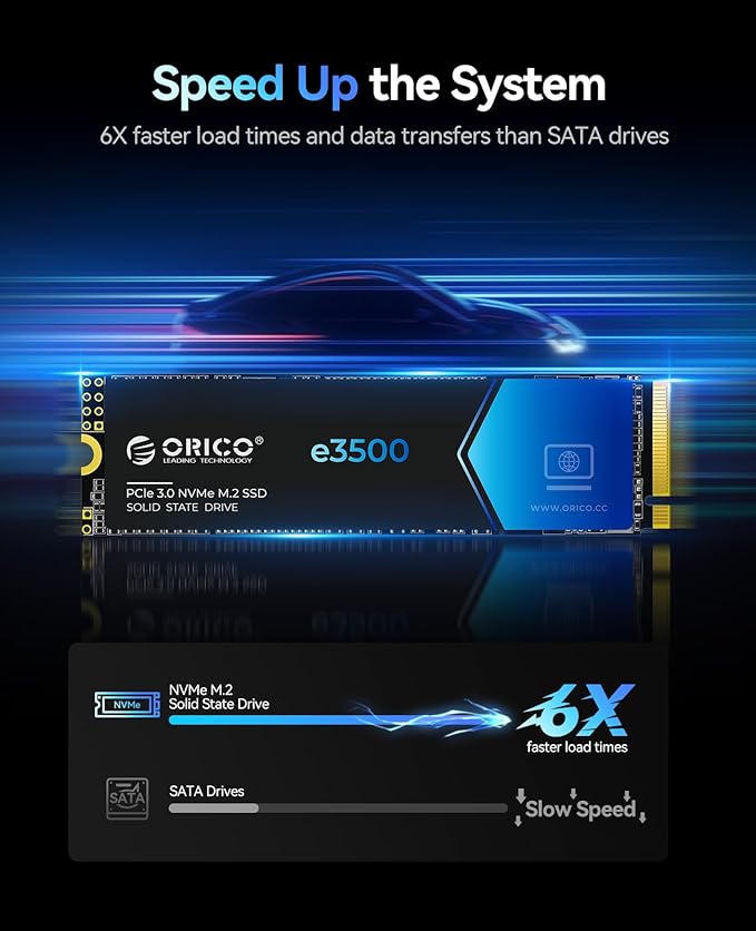 ORICO 2TB M.2 NVMe SSD, PCIe Gen3x4 M2 2280 SSD, Up to 3600MB/s Read & 2400MB/s Write, 3D NAND Flash Internal Solid State Drive with SLC Cache, Compatible with Laptops PC Desktops-e3500