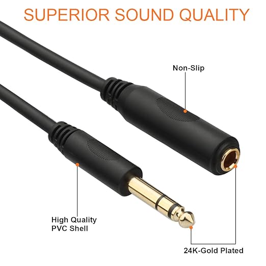 Tisino 1/4 Extension Cable 15 ft, Headphone Extension Cable Quarter inch TRS Male to Female Stereo Guitar Extension Cable Cord