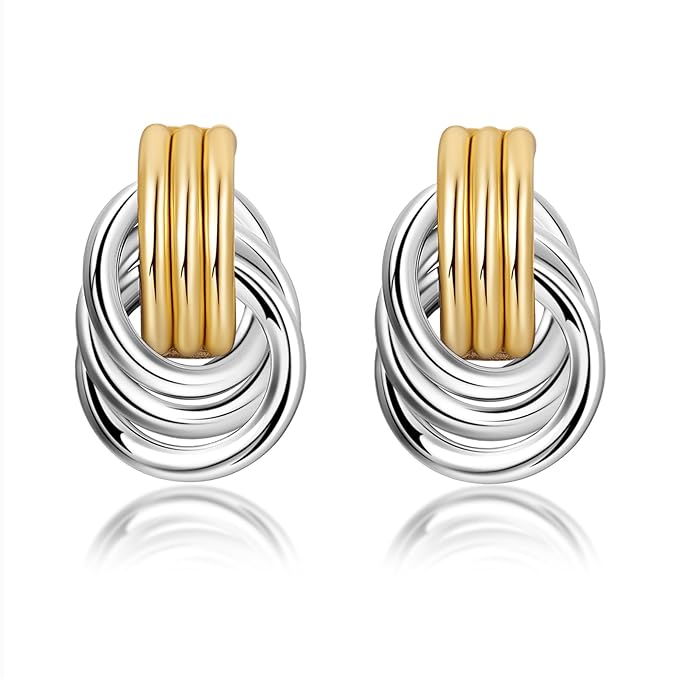 Knot Link Earrings for Women Chunky Circle Drop Dangle Earrings Studs Trendy Jewelry