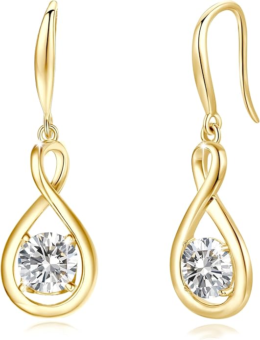 FANCIME Valentines Day Gift Dangle Drop Earrings 925 Sterling Silver Dainty Infinity Round Gemstone Birthstone Jewelry Birthday Gifts for Her Women