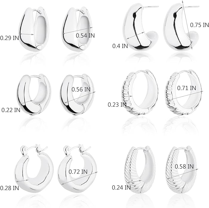 Wgoud Chunky Hoop Earrings Set 14K Gold Plated Hoop Earrings for Women Hypoallergenic, Thick Twisted Huggie Hoops Earring Set