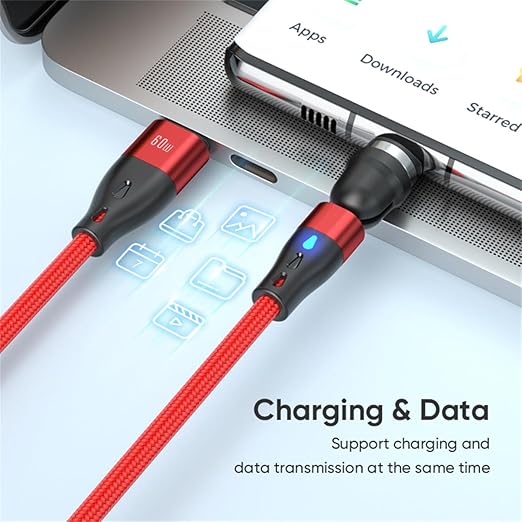 Magnetic Charging Cable (4 Pack, 3+3+6+6ft) 7Pin PD 60W USB C to USB Type C/Micro USB Fast Charging 540 Rotation Magnet Charger Cable Magnetic Phone Charger Data Cable for Smartphone Tablet Laptop