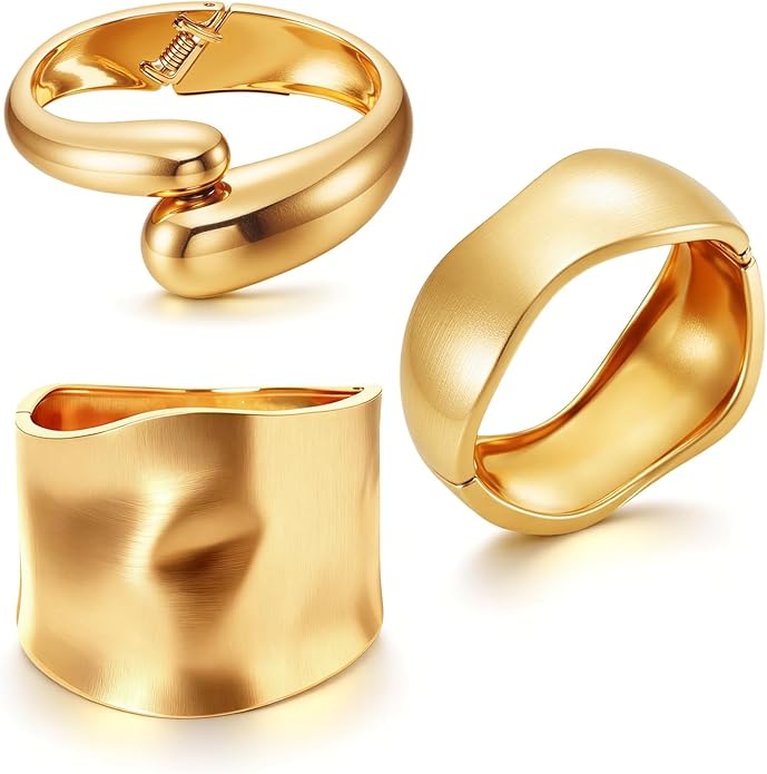 Gold Cuff Bracelets for Women Chunky Bangle Bracelets Wide Thick Twisted Hinged Bracelet Trendy Irregular Statement Opening Bracelet Minimalist Bangle Jewelry Gift