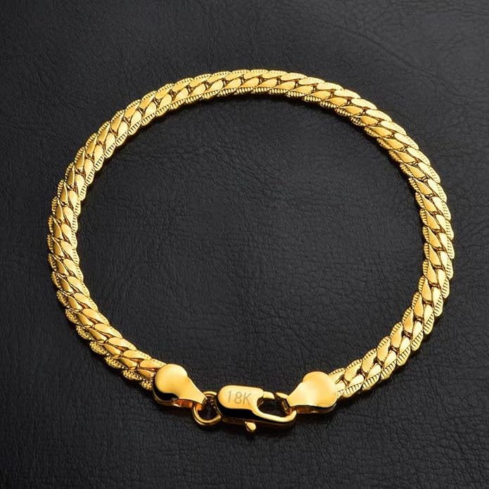 18k Gold Bracelet Mesh Flat Chain Men's and Women's Fashion Hip Hop Jewelry Gold Shining Bracelet Birthday Valentine's Day Christmas Gift