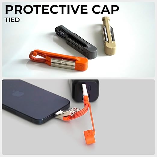 Rolling Square inCharge XS - 240W 4in1 Keyring Cable | Fast Charging & Data Transfer | Universal USB C/Lightning/USB Cable with Metal Housing | N52 Magnets | Eco-Friendly | Orange