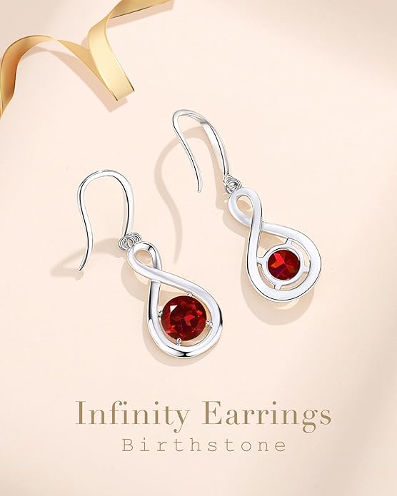 FANCIME Valentines Day Gift Dangle Drop Earrings 925 Sterling Silver Dainty Infinity Round Gemstone Birthstone Jewelry Birthday Gifts for Her Women
